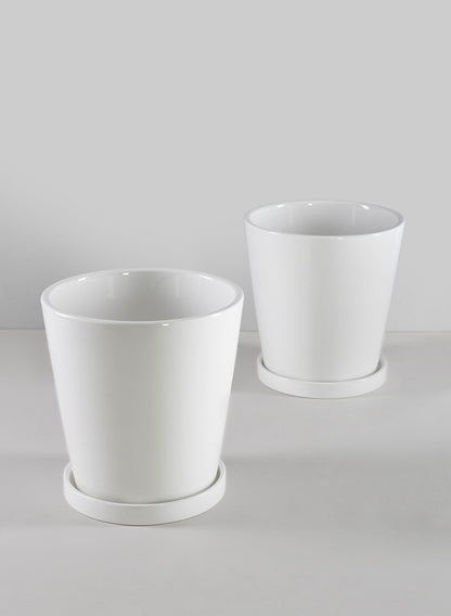 plant pots white 7in Tall Rouen White Ceramic Pot with Saucer, Set of 2 – Jamali Garden