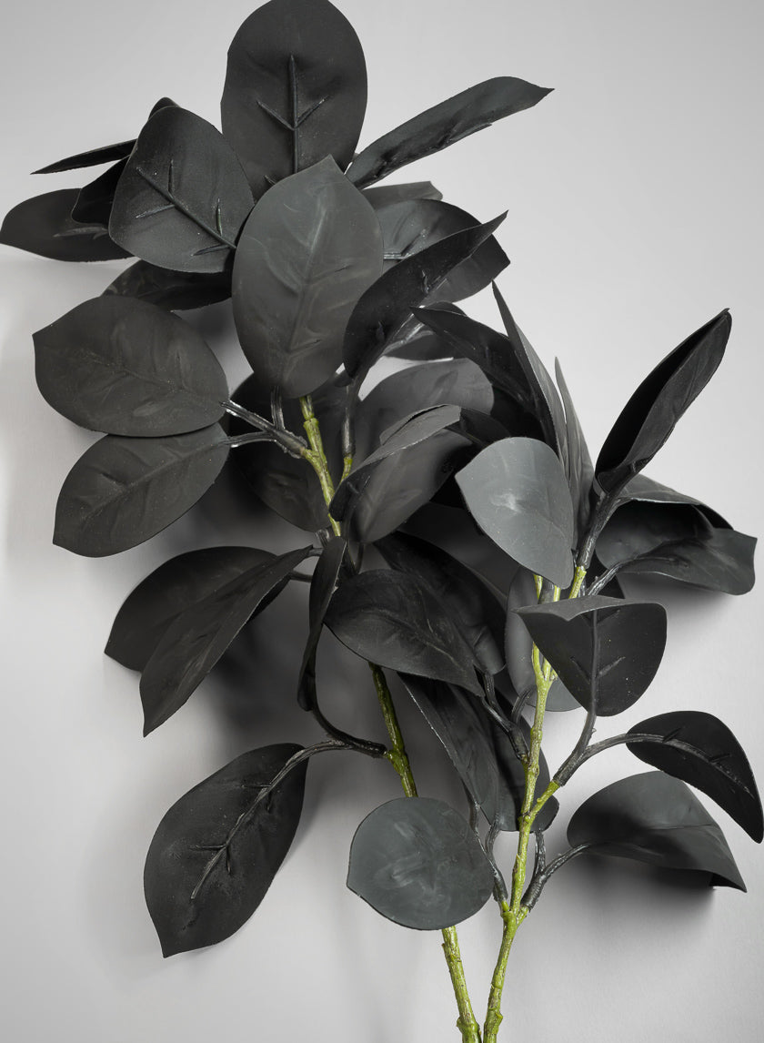 27in Long Black Rubber Fig Leaf Spray, Case of 12 Decor Jamali Garden