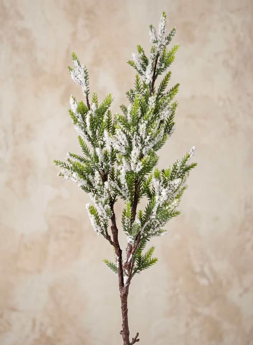 33in Long Single Trifoliate Pine Stem x 2 Branches with Snow Decor Jamali Garden