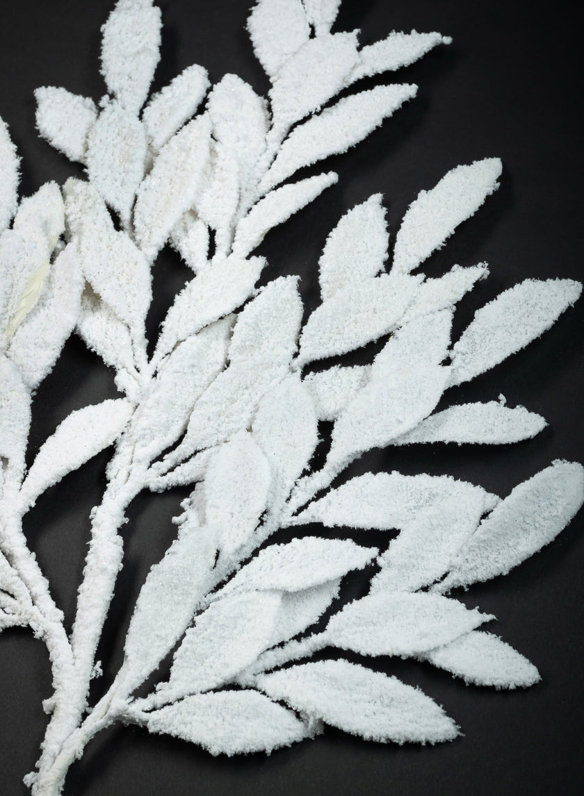 29in Long Snow Flocked Bay Leaf Spray, Case of 12 Decor Jamali Garden