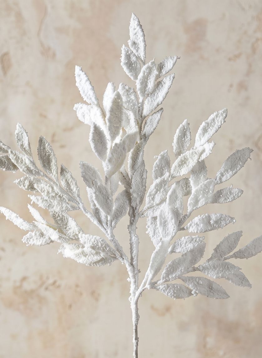 29in Long Snow Flocked Bay Leaf Spray, Case of 12 Decor Jamali Garden