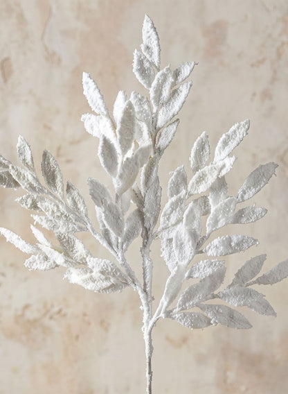 29in Long Snow Flocked Bay Leaf Spray, Case of 12 Decor Jamali Garden
