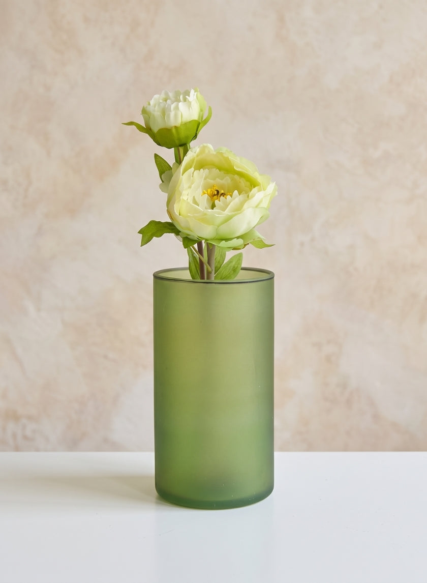 8.5in Tall Puebla Mexican Green Frost Glass Cylinder Decor Jamali Garden
