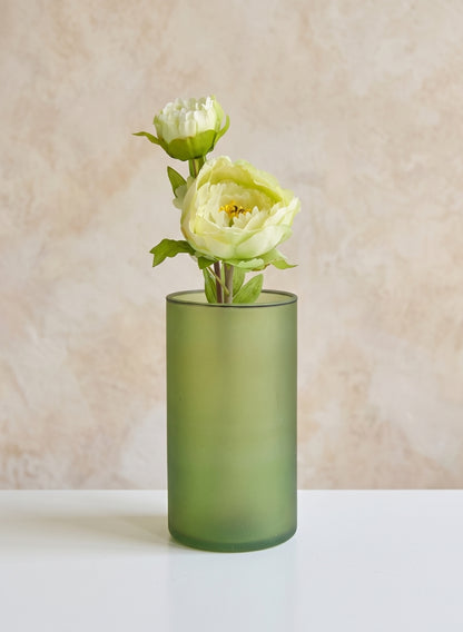8.5in Tall Puebla Mexican Green Frost Glass Cylinder Decor Jamali Garden