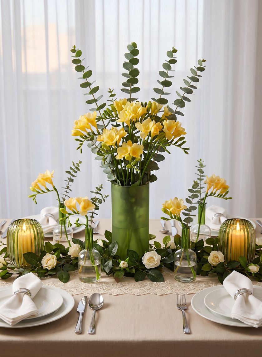 5in Tall Archimedes Green Tip Tubular Glass Vase, Mini, Set of 4 Decor Jamali Garden