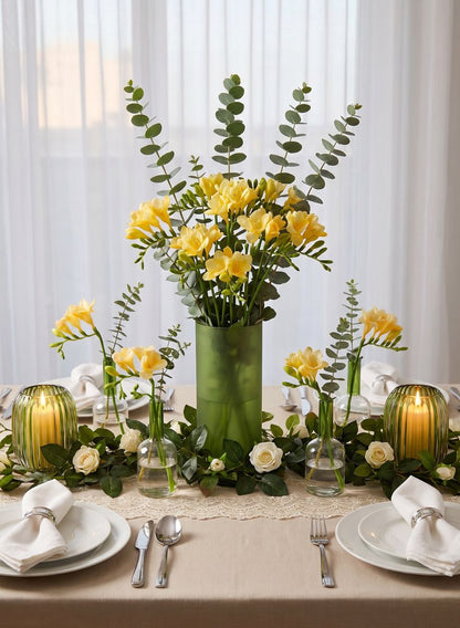 5in Tall Archimedes Green Tip Tubular Glass Vase, Mini, Set of 4 Decor Jamali Garden