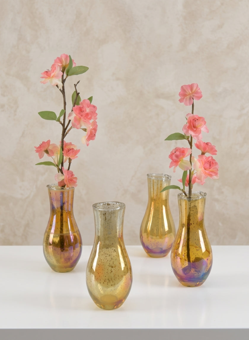 5in Tall Juliette Amber Vintage Glass Bud Vase, Set of 4