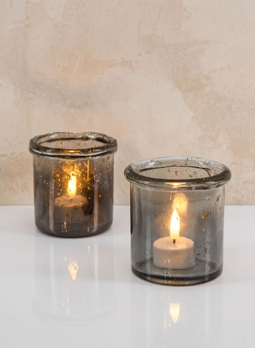 3.5in Tall Pierre Grey Luster Glass Votive Holder, Set of 2 Decor Jamali Garden