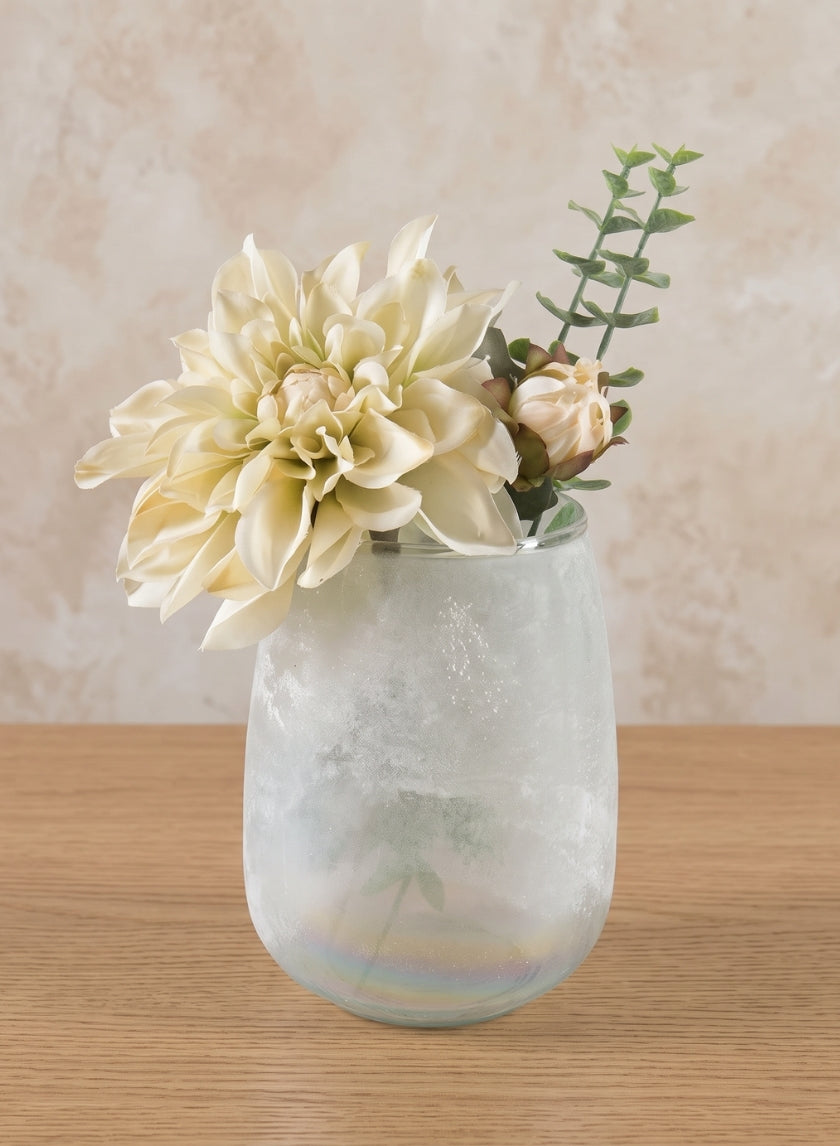 6.25in Tall Mashtal Luster White Frost Washed Artisan Glass Holder Decor Jamali Garden