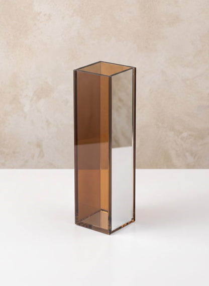 2.5in x 9.5in Dark Amber Clear and Mirror Glitz Vase