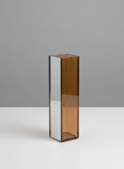 9.5in Tall Dark Amber Clear and Mirror Glitz Vase