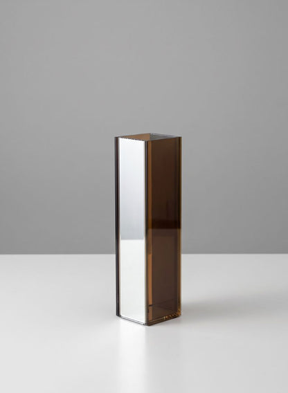 9.5in Tall Dark Amber Clear and Mirror Glitz Vase