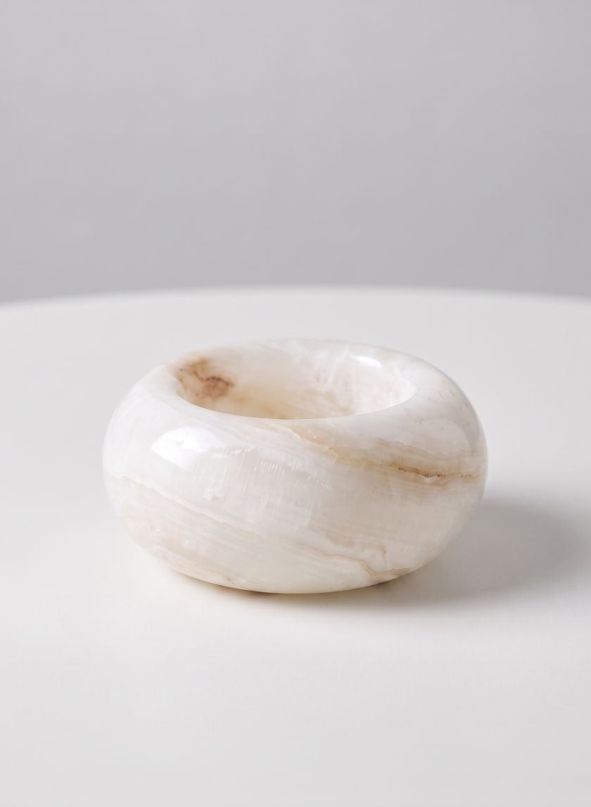 3in Wide Khyber White Onyx Candle Holder Decor Jamali Garden