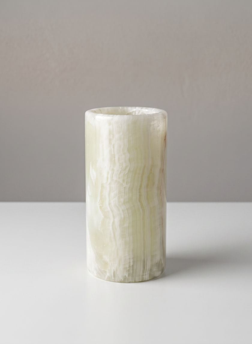 5.5in Tall Khyber White Onyx Cylinder Decor Jamali Garden