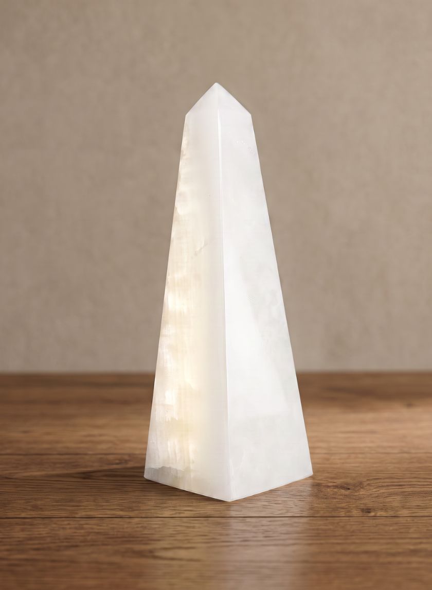 8in Tall Khyber White Onyx Obelisk Decor Jamali Garden