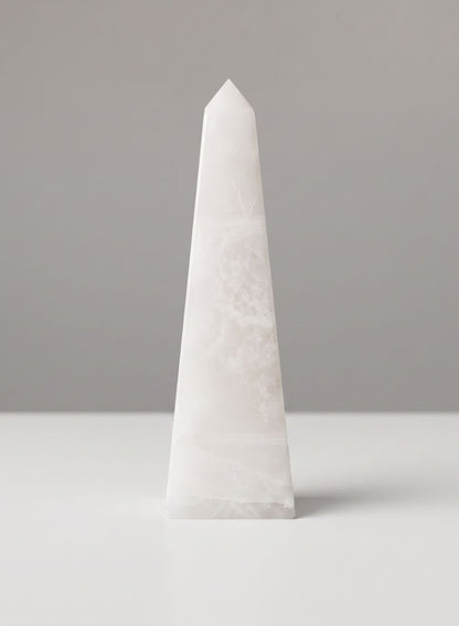 8in Tall Khyber White Onyx Obelisk Decor Jamali Garden