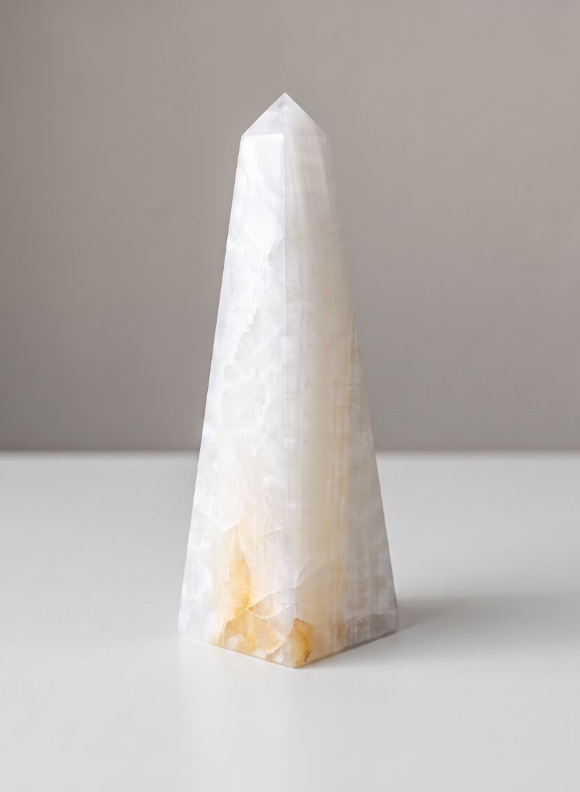 8in Tall Khyber White Onyx Obelisk Decor Jamali Garden