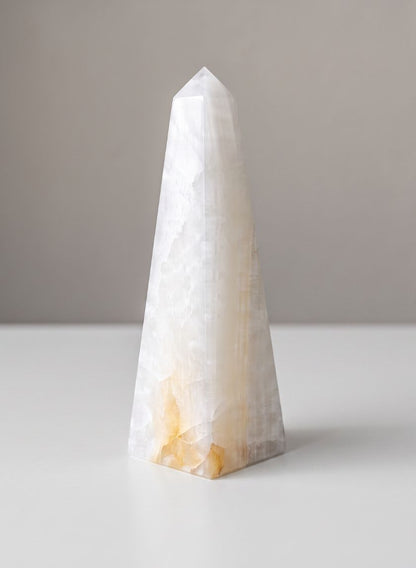8in Tall Khyber White Onyx Obelisk Decor Jamali Garden