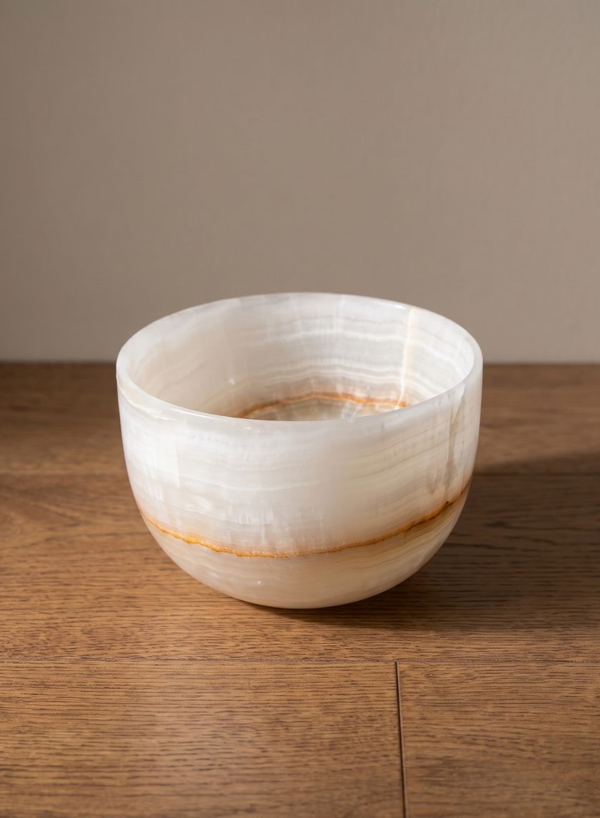 6in Wide Khyber White Onyx Decorative Bowl Decor Jamali Garden