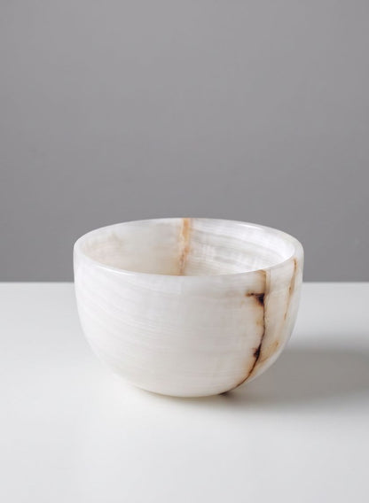 6in Wide Khyber White Onyx Decorative Bowl Decor Jamali Garden