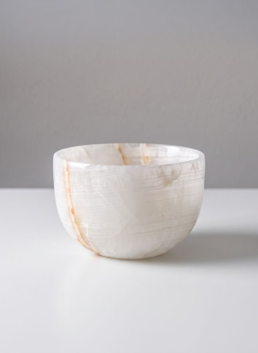 6in Wide Khyber White Onyx Decorative Bowl Decor Jamali Garden