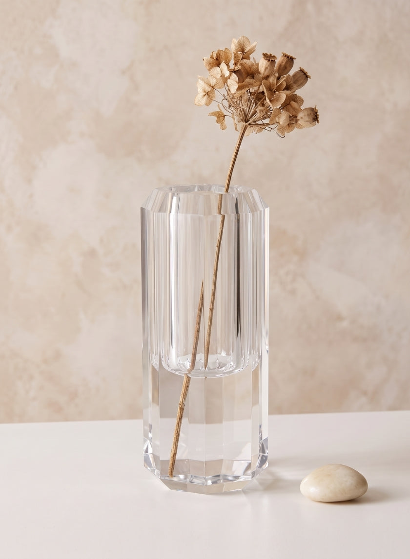 12in Tall Octagonal Centerpiece Crystal Glass Vase Decor Jamali Garden