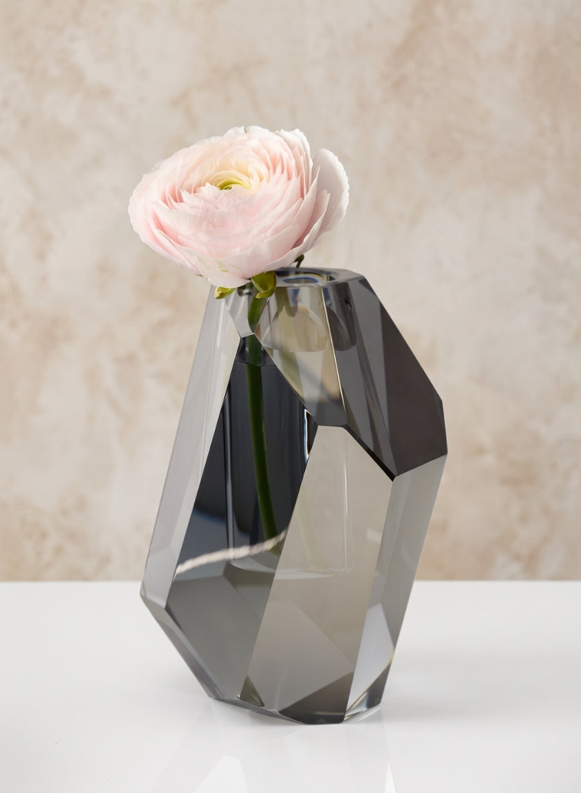 6in Tall Krustallos Luxe Chiseled Crystal Glass Vase Decor Jamali Garden