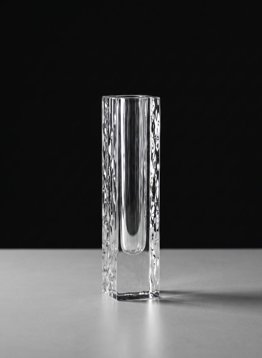8in Tall Ice Block Deco Glass Vase
