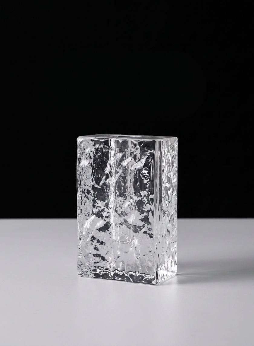 5in Tall Ice Rectangle Ice Block Deco Glass Vase Decor Jamali Garden