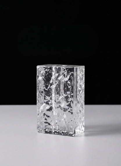 5in Tall Ice Rectangle Ice Block Deco Glass Vase