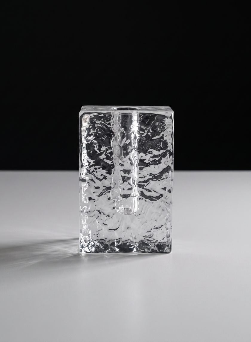 5in Tall Ice Rectangle Ice Block Deco Glass Vase