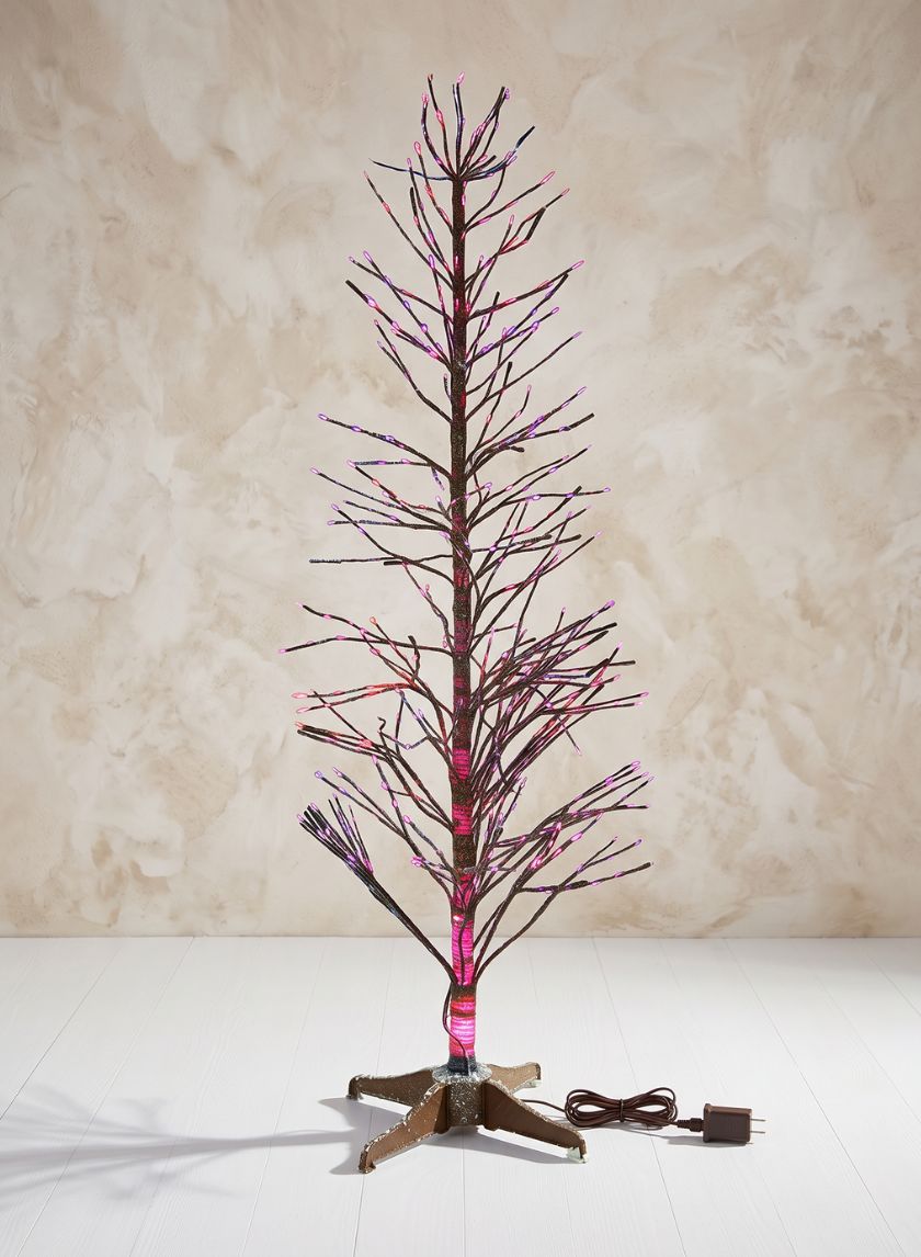 6ft Tall Snowy Branch Christmas Tree With Warm White L.E.D. Light Tips Decor Jamali Garden
