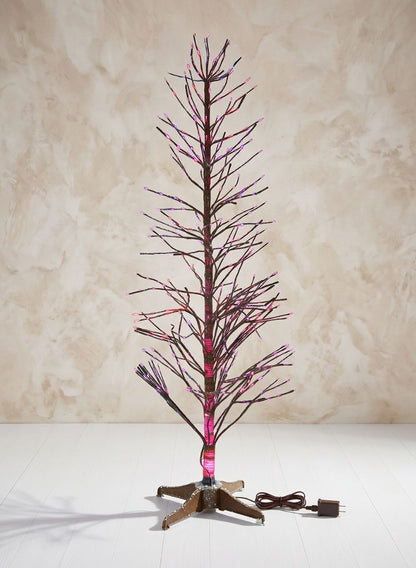 6ft Tall Snowy Branch Christmas Tree With Warm White L.E.D. Light Tips Decor Jamali Garden