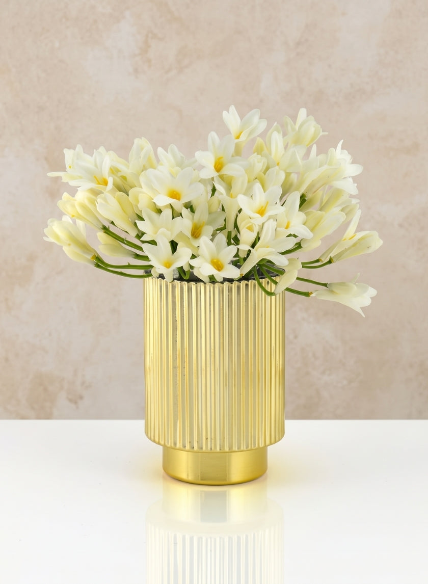 5in Tall Gold Pleated Glass Votive Holder