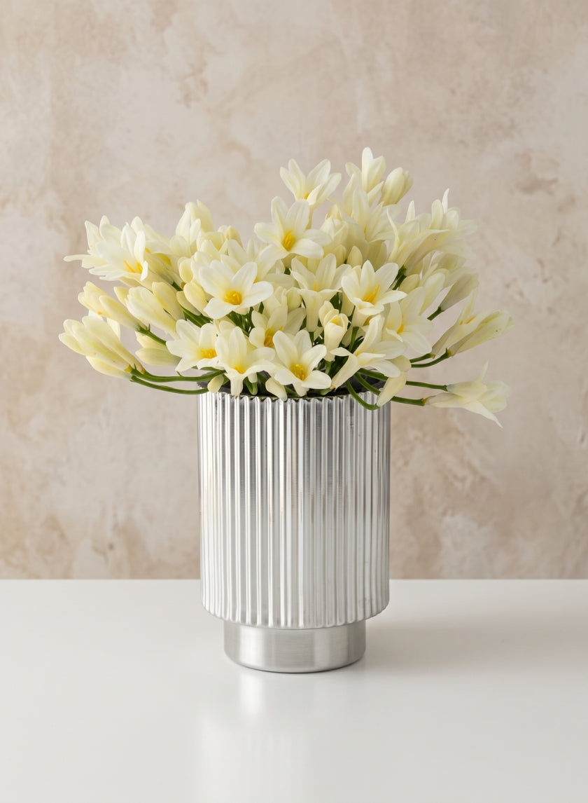 5in Tall Silver Pleated Glass Votive Holder Decor Jamali Garden