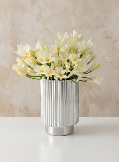 5in Tall Silver Pleated Glass Votive Holder Decor Jamali Garden