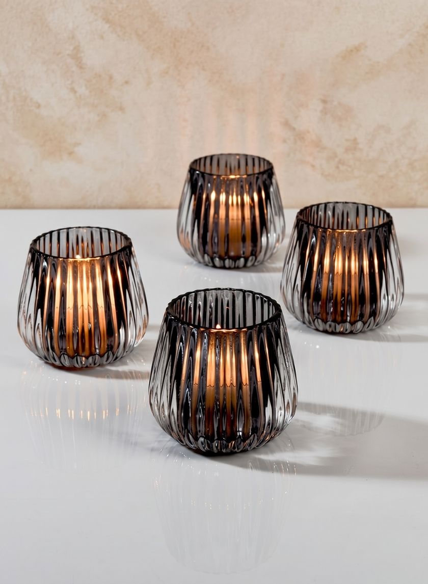 3in Tall Smoke Onion Optic Glass Candleholder, Set of 4