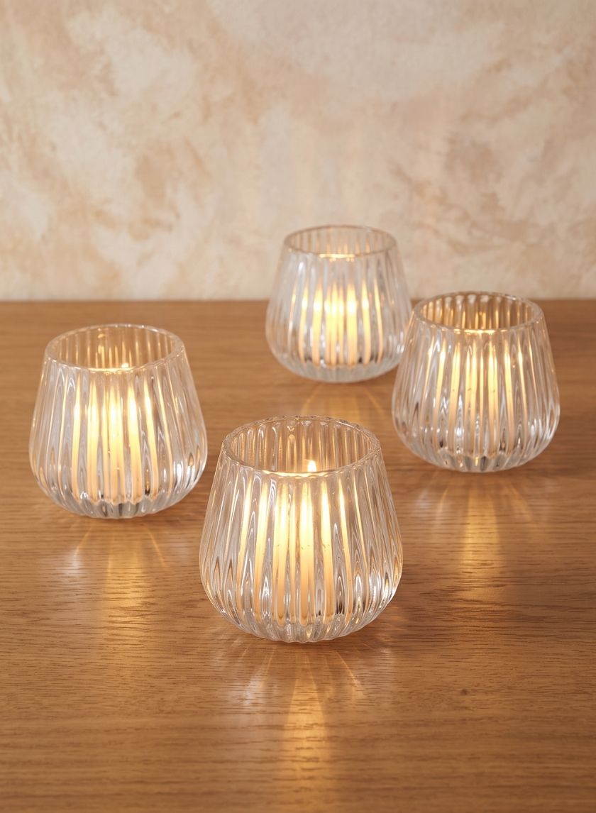 3in Tall Clear Onion Optic Glass Candleholder, Set of 4