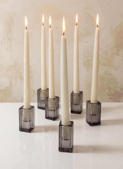 3in Square Smoke Fluted Glass Candlestick, Set of 6 Decor Jamali Garden