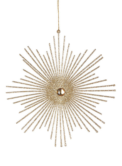 6.5in Wide Champagne Gold Glitter Starburst Plastic Ornament Decor Jamali Garden