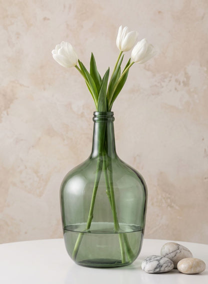 12in Tall Green Glass Bottle Vase Decor Jamali Garden