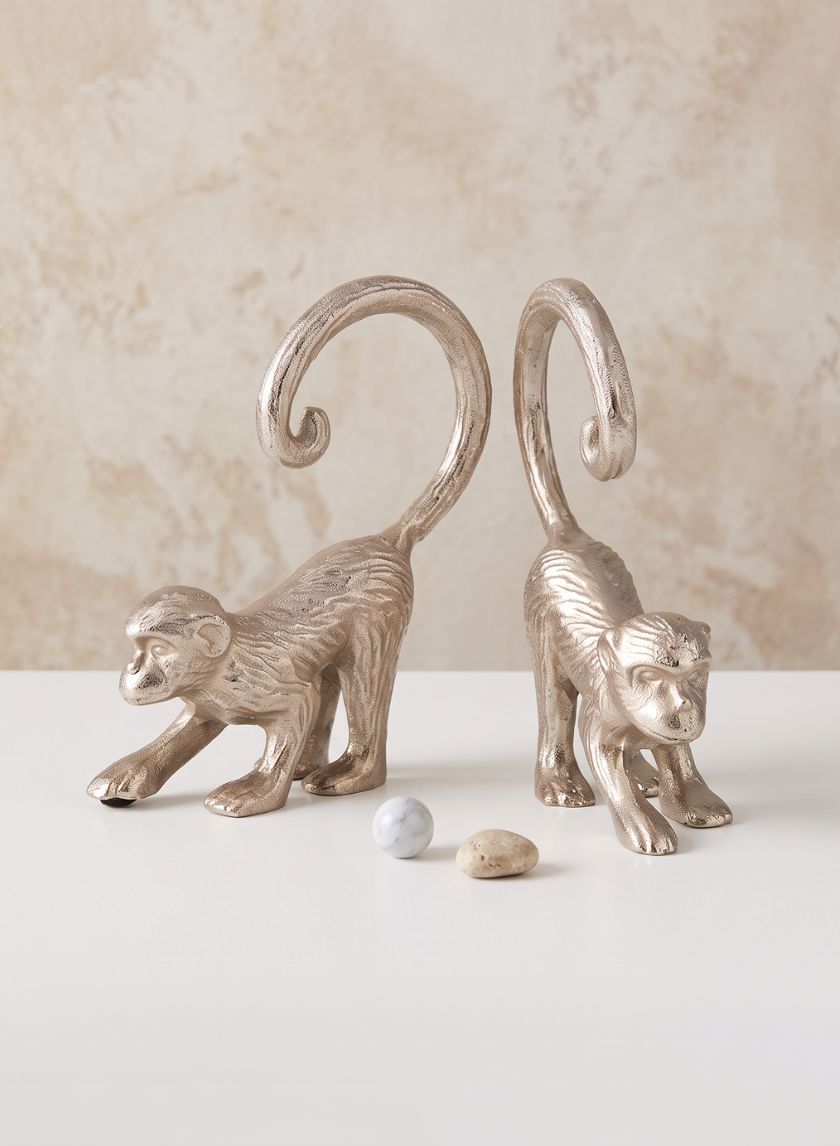 6.5in Tall Silver Decorative Monkeys, Set of 2 Decor Jamali Garden