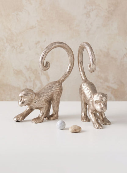 6.5in Tall Silver Decorative Monkeys, Set of 2 Decor Jamali Garden