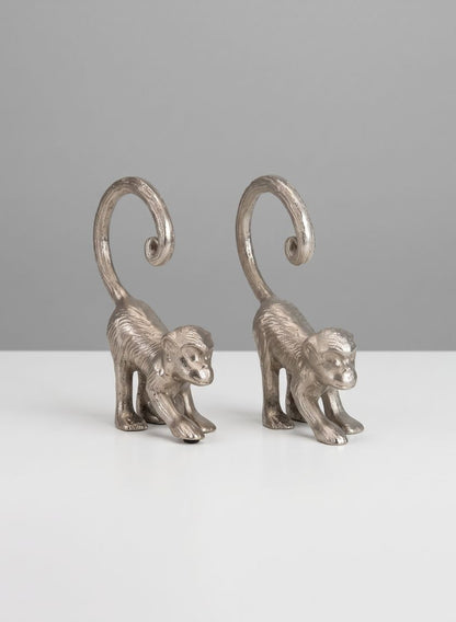 6.5in Tall Silver Decorative Monkeys, Set of 2 Decor Jamali Garden