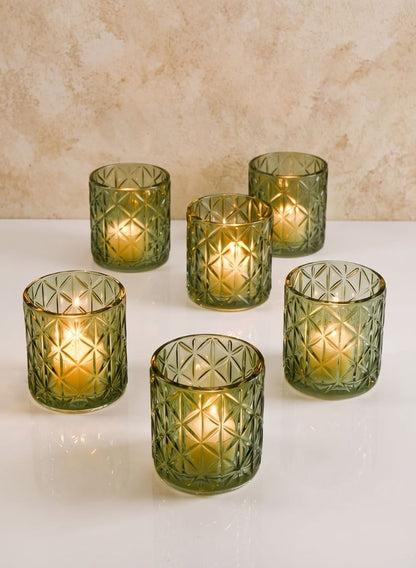 3.25in Tall Mexican Green Glass Tea Light Holder, Set of 6