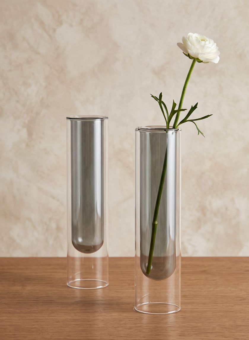 9.5in Tall Smoke Pasteur Dual Tone Tube Glass Vase, Set of 2 Decor Jamali Garden
