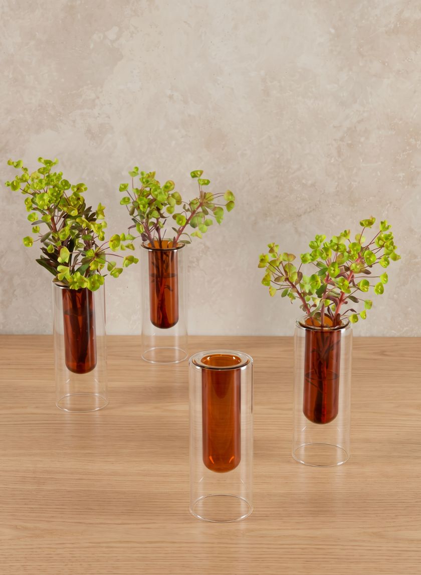 6.25in Tall Amber Pasteur Dual Tone Small Tube Glass Vase, Set of 4 Decor Jamali Garden