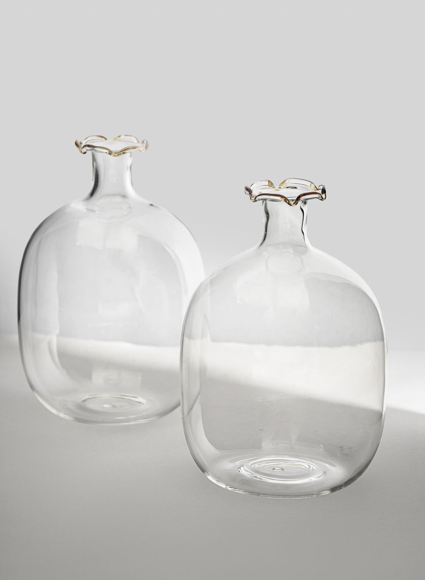 6in Tall Amber Tip Iris Oval Mini Glass Vase, Set of 2 Decor Jamali Garden