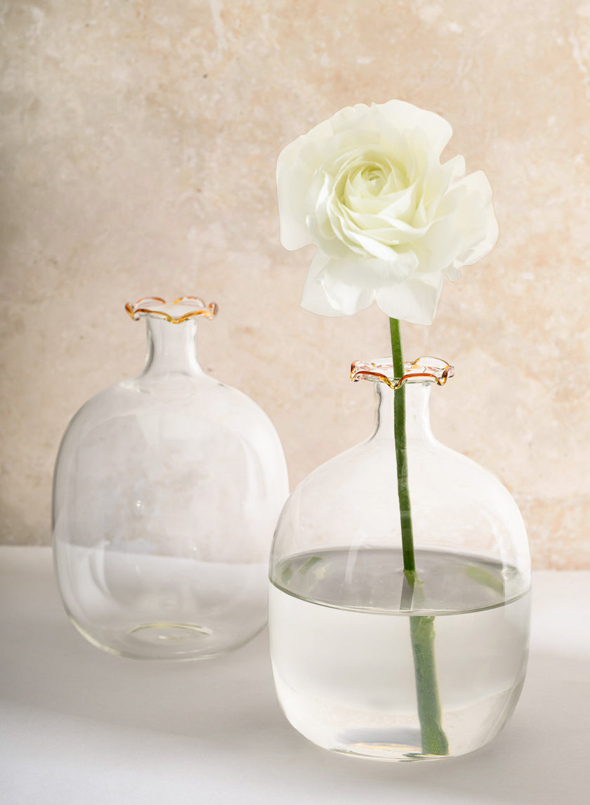 6in Tall Amber Tip Iris Oval Mini Glass Vase, Set of 2 Decor Jamali Garden