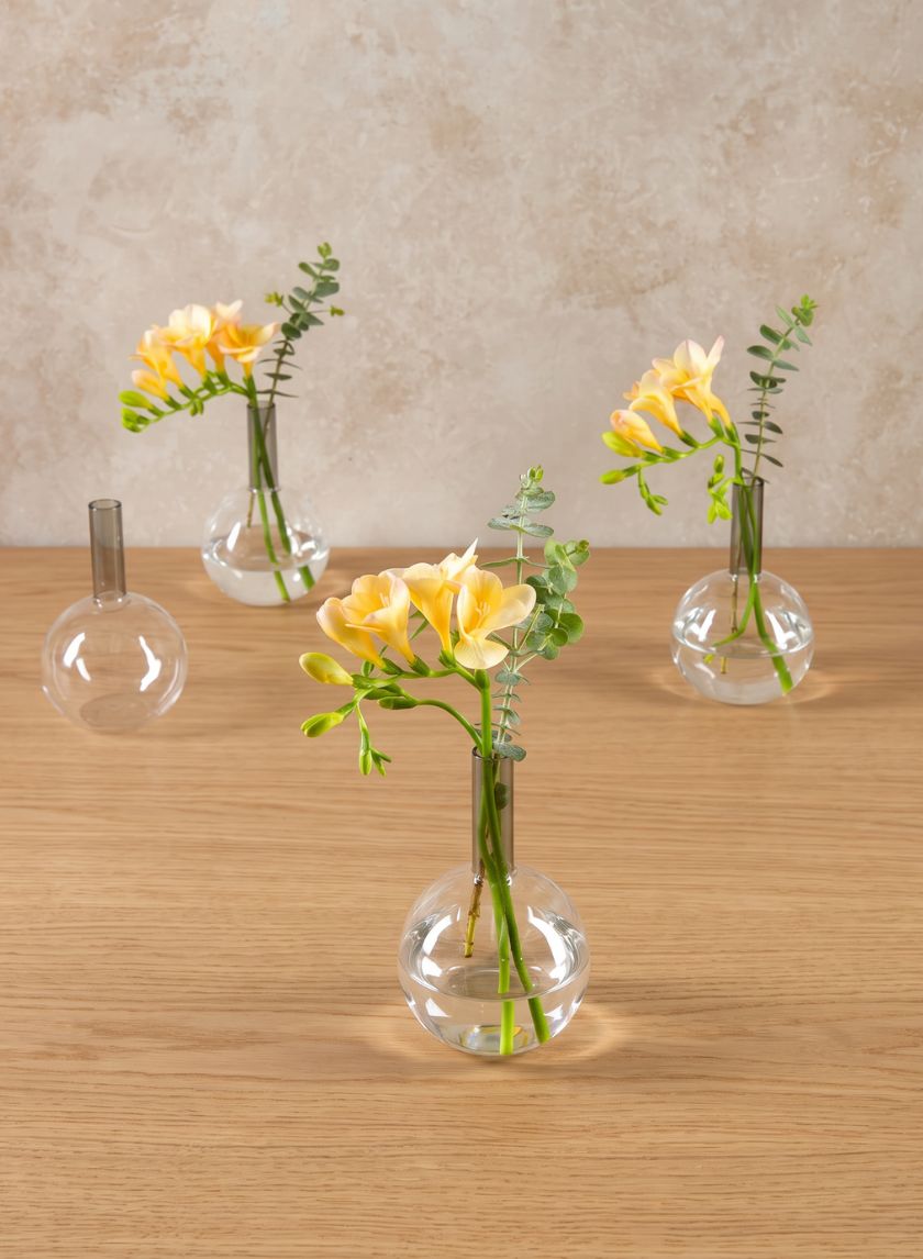 5in Tall Archimedes Smoke Tip Ball Glass Vase, Mini, Set of 4 Decor Jamali Garden